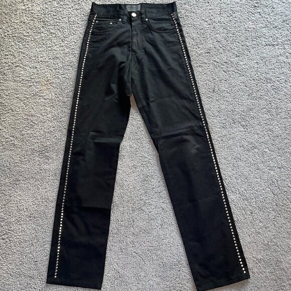 VERSACE JEANS COUTURE VINTAGE BLACK STUDDED JEANS  MADE IN ITALY  - W30 L34 TALL - Picture 1 of 16